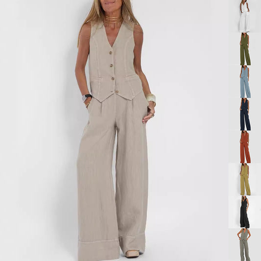 Comfy V-Neck Vest & Loose Trouser Set